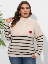Plus Size Zip-Up Striped Sweater - GiFTiFY