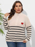 Plus Size Zip-Up Striped Sweater - GiFTiFY
