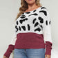 Plus Size Leopard Round Neck Long Sleeve Sweater - GiFTiFY