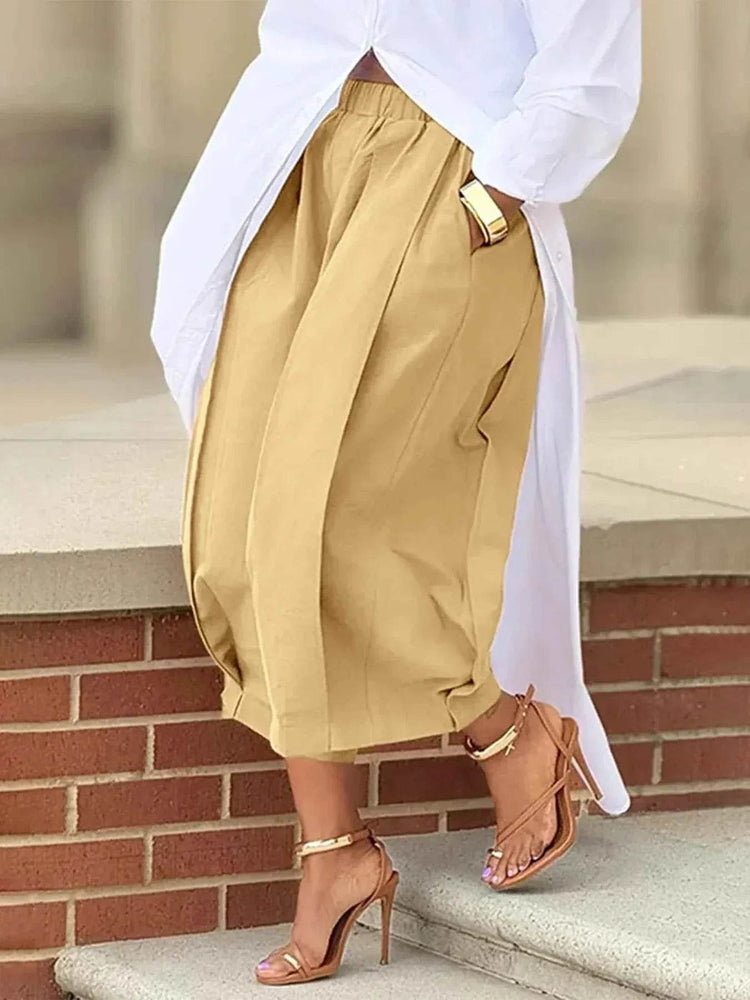 Plus Size Wide Leg Pleated Detail Cropped Pants - GiFTiFY