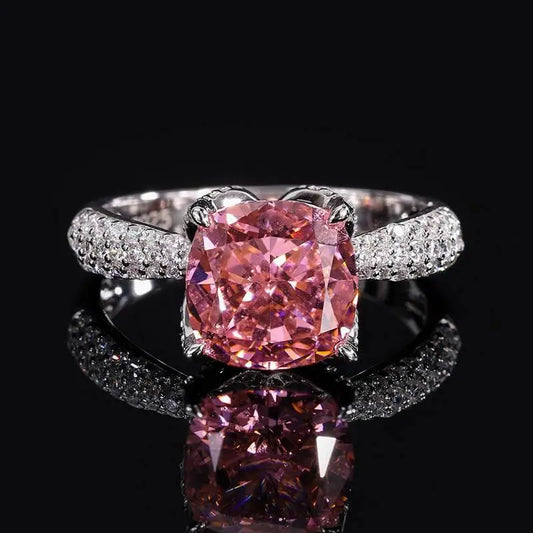 Vintage Pink Moissanite Diamond Ring 100% Real 925 Sterling Silver Party Wedding Band Rings for Women Bridal Engagement Jewelry - GiFTiFY