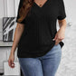 Plus Size V-Neck Short Sleeve Ribbed T-Shirt - GiFTiFY