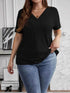 Plus Size V-Neck Short Sleeve Ribbed T-Shirt - GiFTiFY
