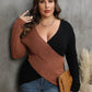 Plus Size Two-Tone Surplice Neck Sweater - GiFTiFY