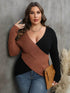 Plus Size Two-Tone Surplice Neck Sweater - GiFTiFY