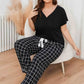 Plus Size V-Neck Top and Plaid Pants Lounge Set - GiFTiFY