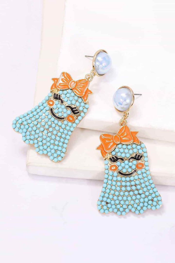 Smiling Ghost Shape Synthetic Pearl Earrings - GiFTiFY
