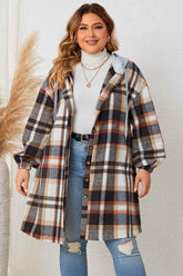 Honey Plus Size Plaid Drop Shoulder Hooded Coat - GiFTiFY