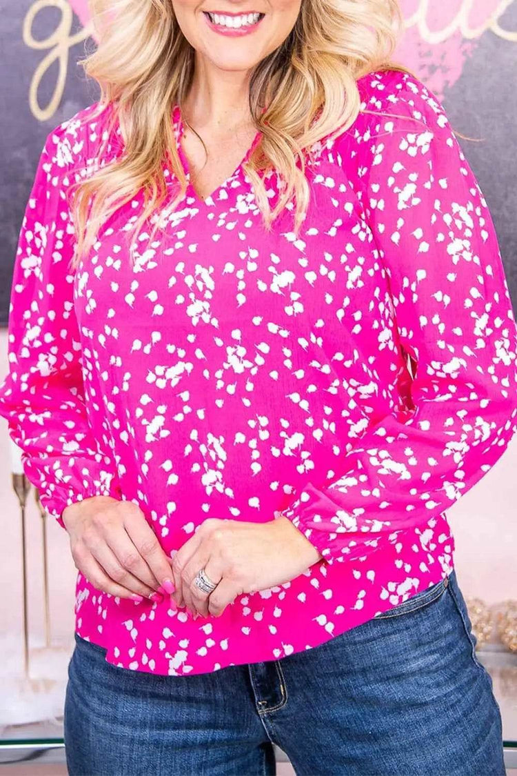 Plus Size Notched Neck Smocked Blouse - GiFTiFY