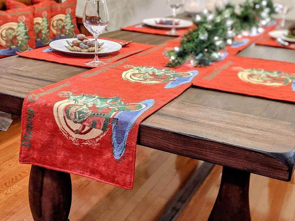DaDa Bedding Red Santa Claus Christmas Tree Woven Tapestry Dining Table Runner (17615) Table Runners by DaDalogy Bedding Collection