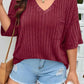Plus Size V-Neck Ribbed Knit T-Shirt