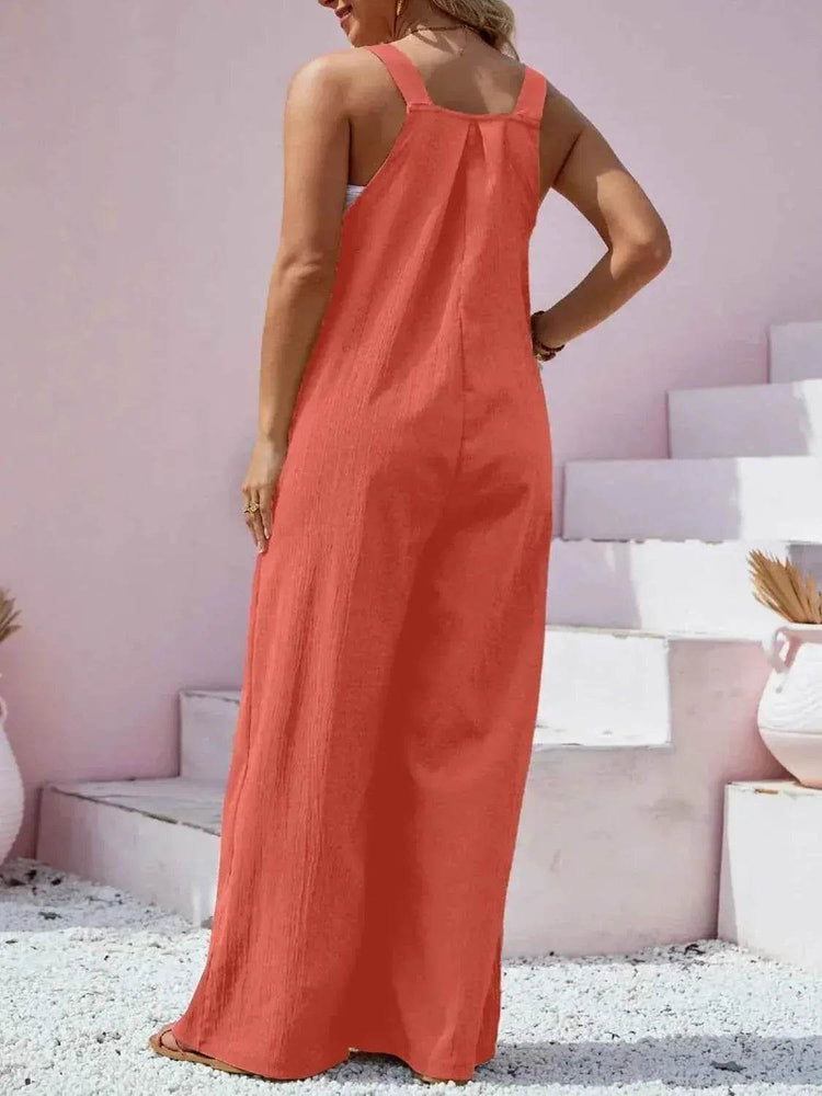 Plus Size Square Neck Wide Leg Overalls - GiFTiFY