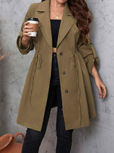 Honey Plus Size Lapel Collar Drawstring Roll-Tab Sleeve Trench Coat - GiFTiFY