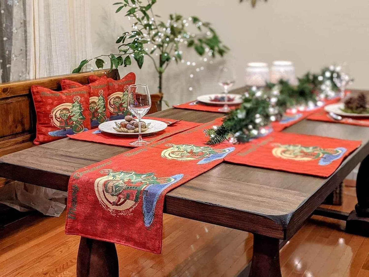 DaDa Bedding Red Santa Claus Christmas Tree Woven Tapestry Dining Table Runner (17615) Table Runners by DaDalogy Bedding Collection