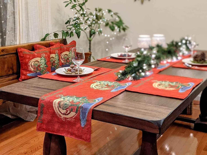 DaDa Bedding Red Santa Claus Christmas Tree Woven Tapestry Dining Table Runner (17615) Table Runners by DaDalogy Bedding Collection