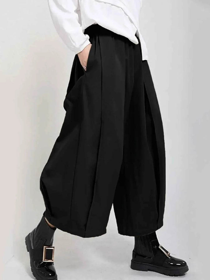 Plus Size Wide Leg Pleated Detail Cropped Pants - GiFTiFY