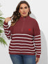 Plus Size Zip-Up Striped Sweater - GiFTiFY