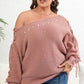Plus Size One Shoulder Beaded Sweater - GiFTiFY