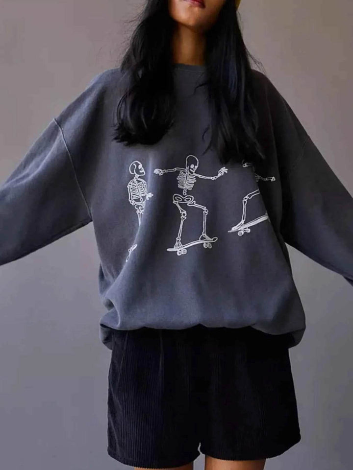 Skeleton Graphic Oversized Sweatshirt - GiFTiFY