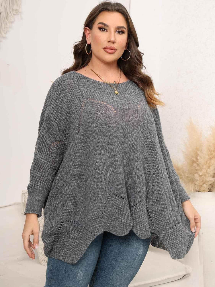 Plus Size Round Neck Batwing Sleeve Sweater - GiFTiFY