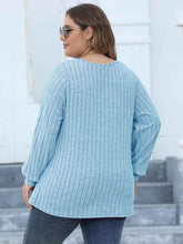 Plus Size Ribbed V-Neck Long Sleeve Top - GiFTiFY