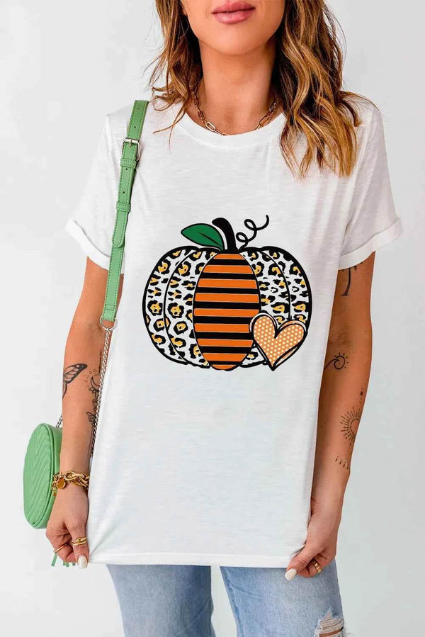 Pumpkin Graphic Round Neck Short Sleeve T-Shirt - GiFTiFY