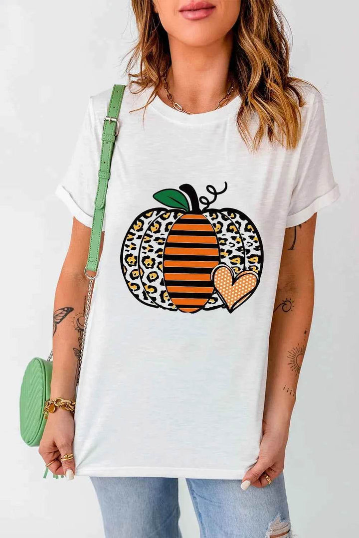 Pumpkin Graphic Round Neck Short Sleeve T-Shirt - GiFTiFY