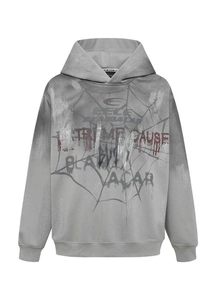 Men's Gothic Spider Web Graffiti Print Hoodie - GiFTiFY