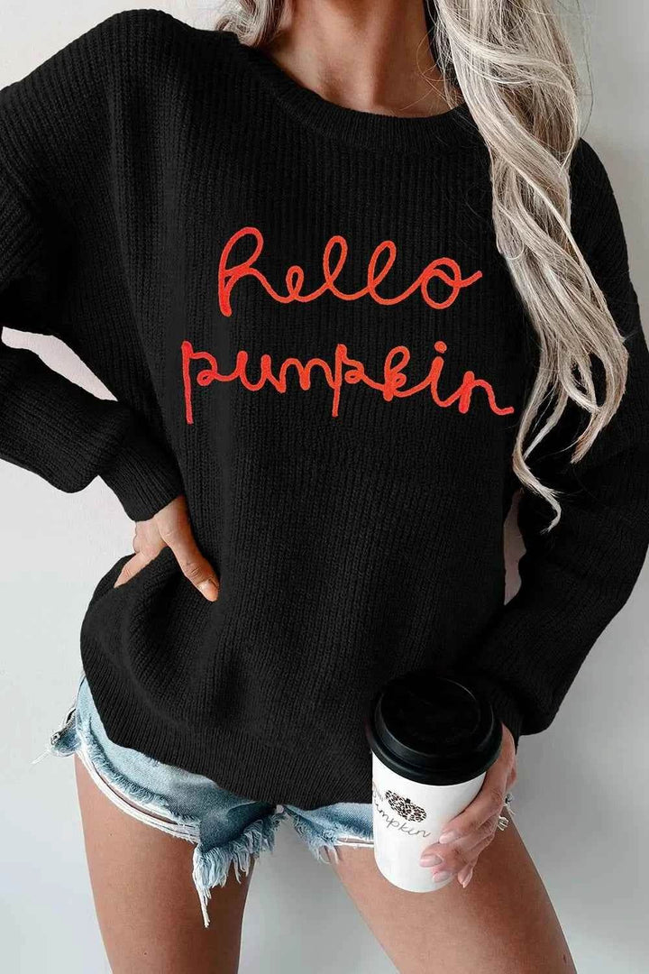 HELLO PUMPKIN Round Neck Long Sleeve Sweater - GiFTiFY