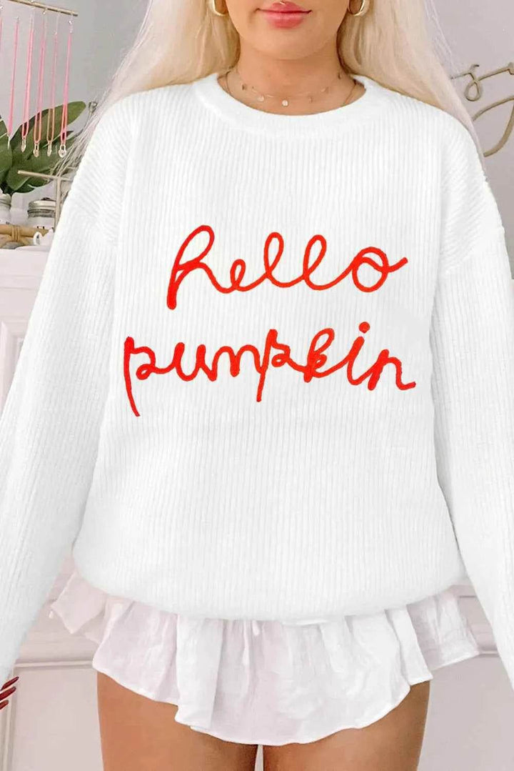 HELLO PUMPKIN Round Neck Long Sleeve Sweater - GiFTiFY
