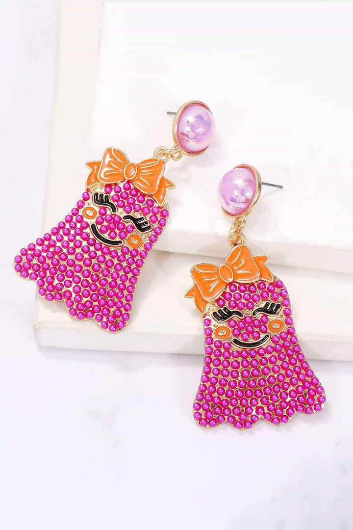 Smiling Ghost Shape Synthetic Pearl Earrings - GiFTiFY