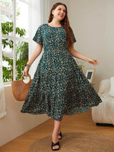 Honey Plus Size Floral Round Neck Short Sleeve Midi Dress - GiFTiFY