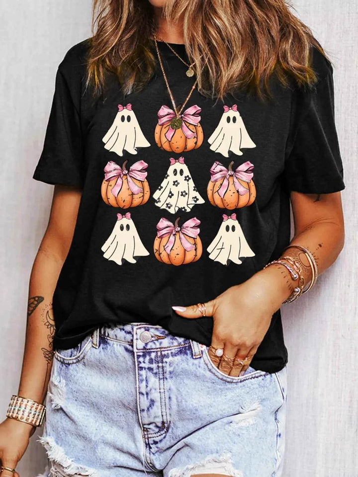 Halloween Bowknot Ghost Pumpkin Graphic T Shirt - GiFTiFY