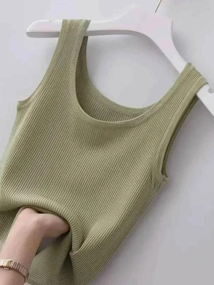 Plus Size Ribbed Knit Scoop Neck Tank Top - GiFTiFY