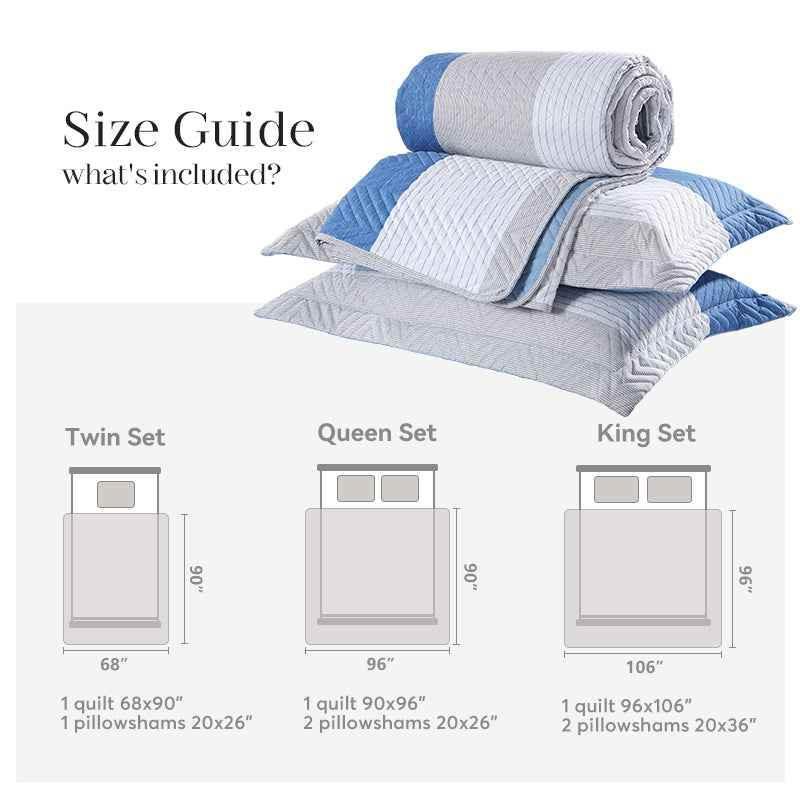 Kasentex Lightweight Reversible Stripe Quilt Set Bedding- Sky Blue and Ivory White, Room Decor, Graduation Gifts, Father&