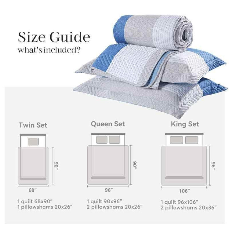 Kasentex Lightweight Reversible Stripe Quilt Set Bedding- Sky Blue and Ivory White, Room Decor, Graduation Gifts, Father&