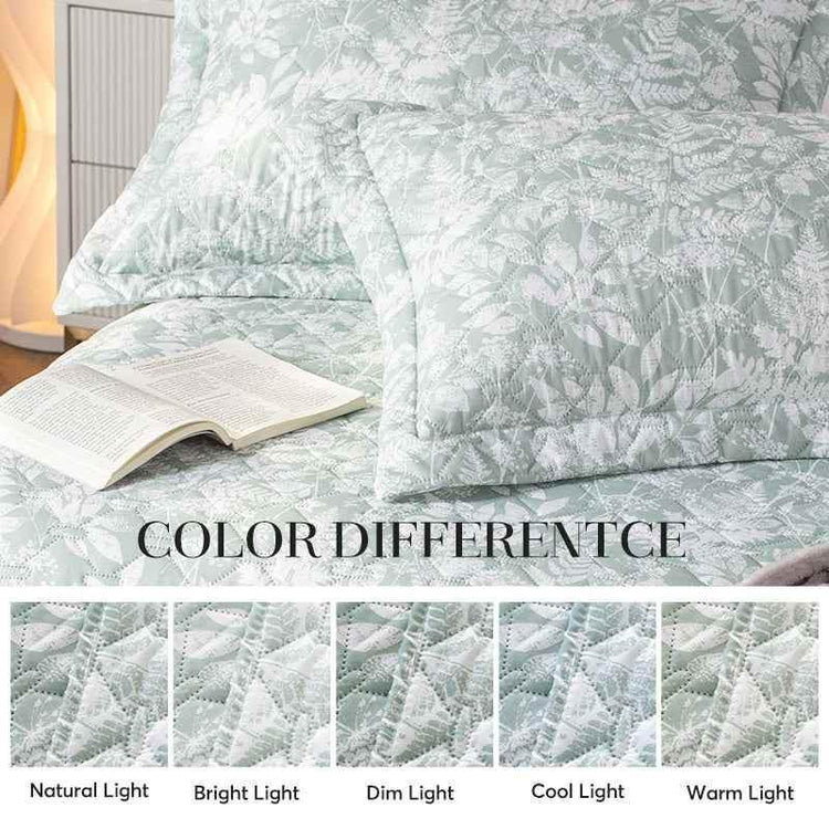 Kasentex Lightweight Botanical Green Floral Quilt Set - Light All Season Bedding, Room Decor, Graduation Gifts - GiFTiFY