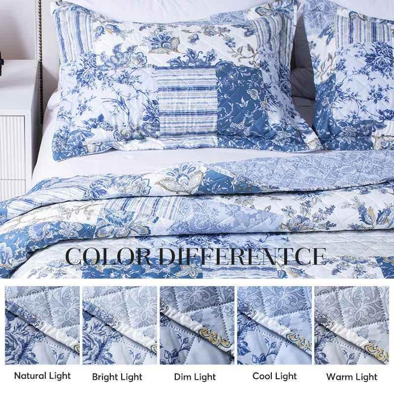 Kasentex Vintage Blue Patchwork Floral Quilt Set - All Season Bedding, Room Decor, Graduation Gifts by Kasentex