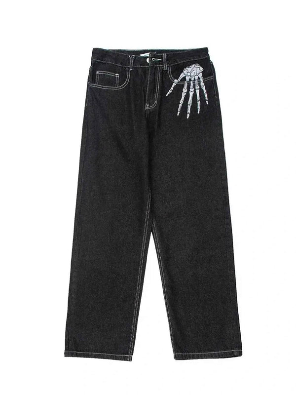 Men's Skeleton Embroidered Straight Leg Jeans - GiFTiFY
