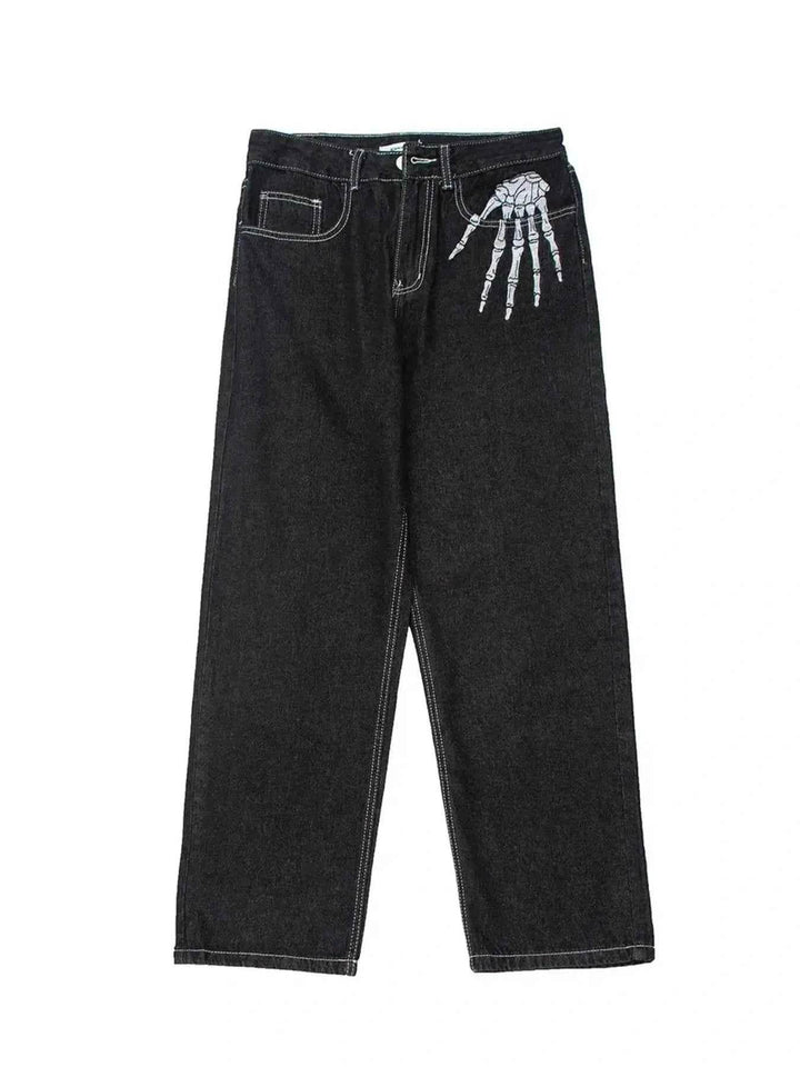 Men's Skeleton Embroidered Straight Leg Jeans - GiFTiFY