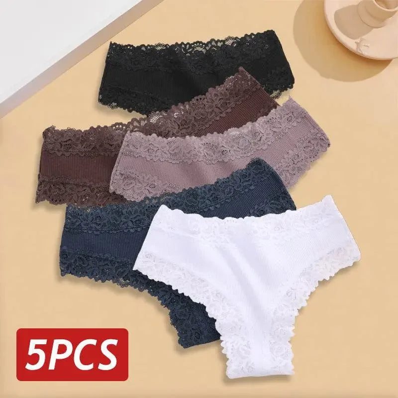 5PCS Lace Cotton Brazilian Panties Lace Cotton Brazilian Panties by Dropshee