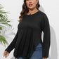 Plus Size Round Neck Long Sleeve Slit T-Shirt - GiFTiFY