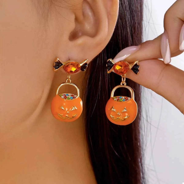 Halloween Rhinestone Pumpkin Dangle Earrings - GiFTiFY