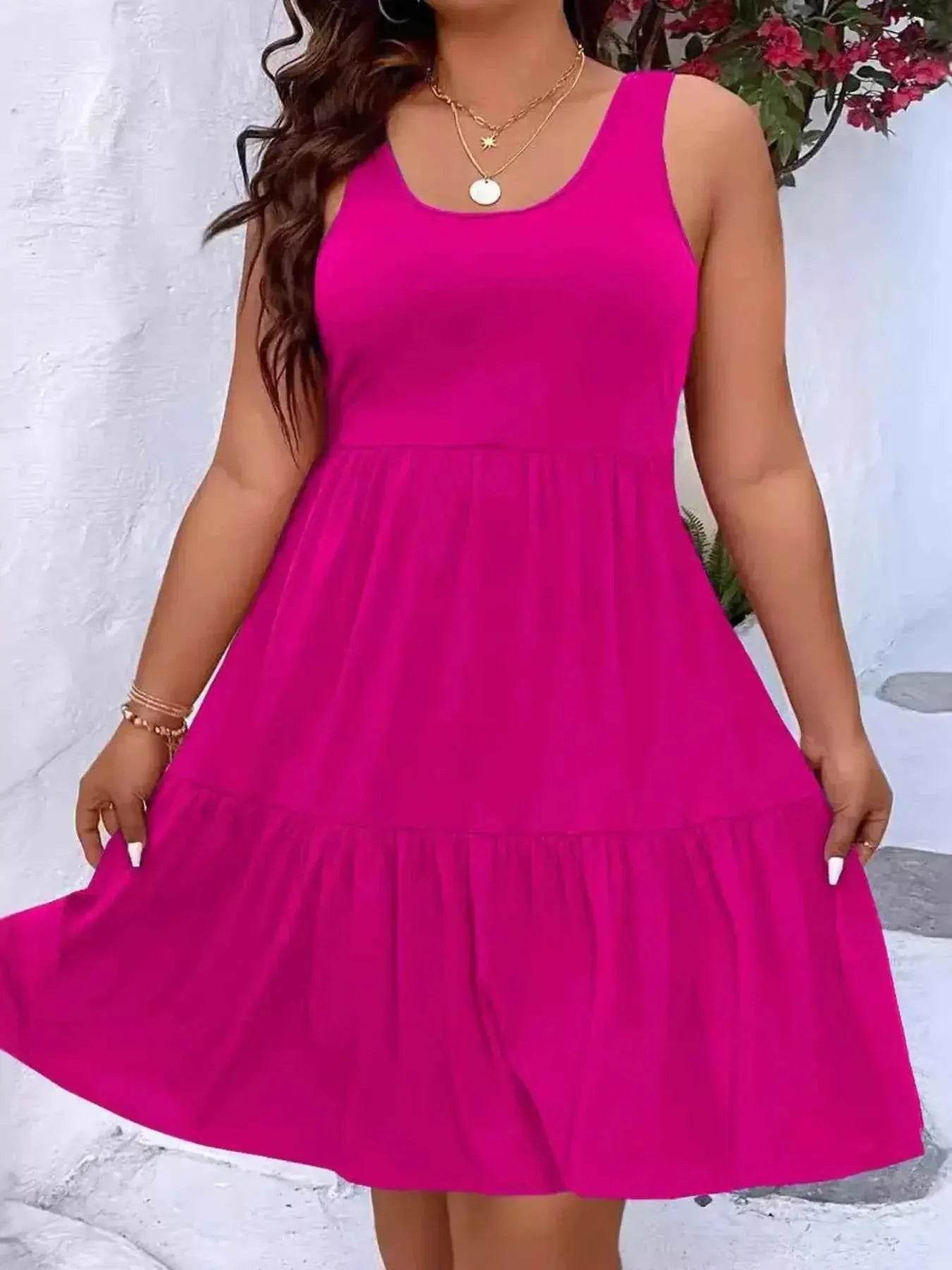 Plus Size Tiered Scoop Neck Tank Dress - GiFTiFY