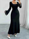 Plus Size Contrast Trim Square Neck Long Sleeve Maxi Dress - GiFTiFY