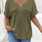 Plus Size Ribbed Half Zip Relaxed Fit T-Shirt - GiFTiFY