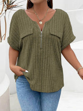 Plus Size Ribbed Half Zip Relaxed Fit T-Shirt - GiFTiFY