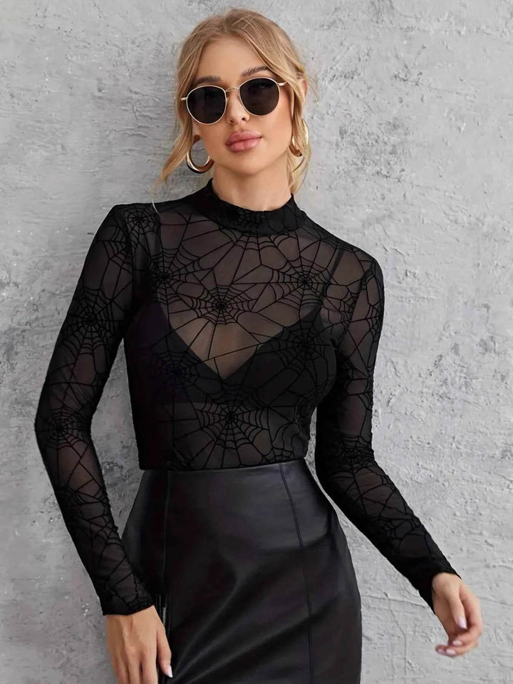 Spider Web Print Long Sleeve Blouse - GiFTiFY