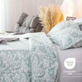 Kasentex Lightweight Botanical Green Floral Quilt Set - Light All Season Bedding, Room Decor, Graduation Gifts - GiFTiFY