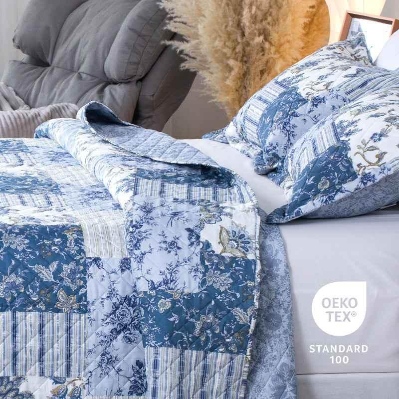Kasentex Vintage Blue Patchwork Floral Quilt Set - All Season Bedding, Room Decor, Graduation Gifts by Kasentex
